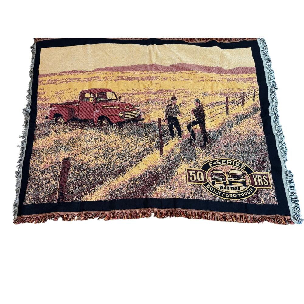 Ford F-Series 50th Anniversary Woven Tapestry Throw Blanket Built Ford Tough VTG